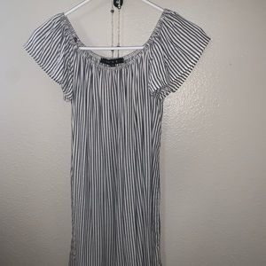 Blue and white striped dress